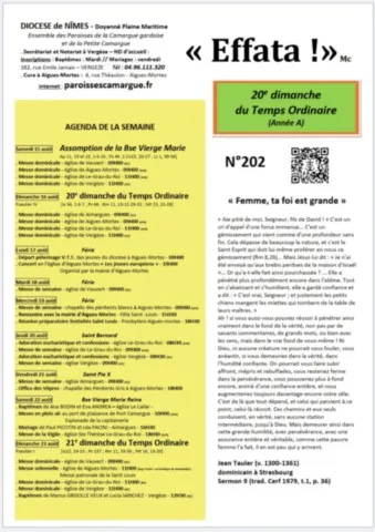 20e Dimanche du Temps Ordinaire